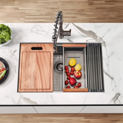 28 Gunmetal Black Undermount Workstation Kitchen Sink-28 x 18 Inch 16 Gauge Stainless Steel Undermount Kitchen Sink