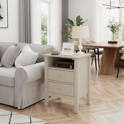 18inch Beige Fluted 2-Drawer Nightstand