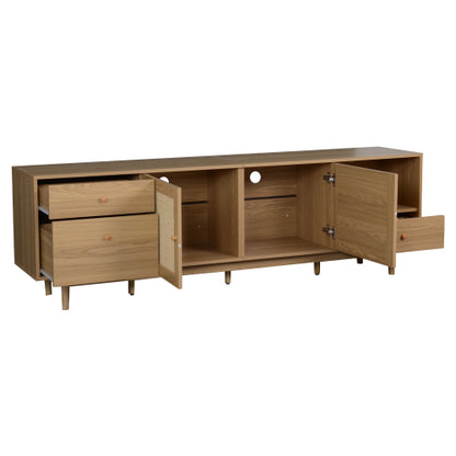 76.6 inch Natural Real Rattan TV Stand 3 Drawer Entertainment Center Fits 65¨C85 Inch TV