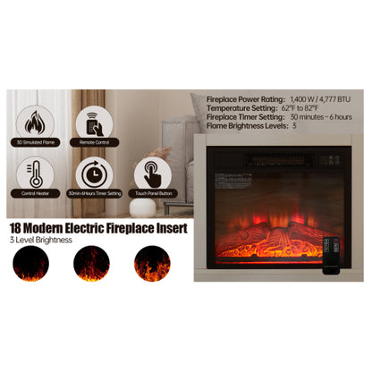 58 Inch White Electric Fireplace TV Stand 3D Color LED Light Media Cabinet with USB Power Outlet for 65 Inch TV