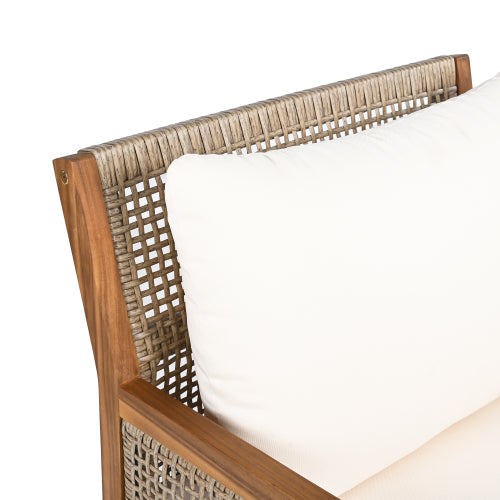 2 Piece Acacia Wood Patio Furniture Club Chair, Set of 2 Outdoor Wicker Armchair, Deep Seating with Soft Cushions for Porch, Garden, Backyard, Balcony, Teak & Mix Brown & Cream