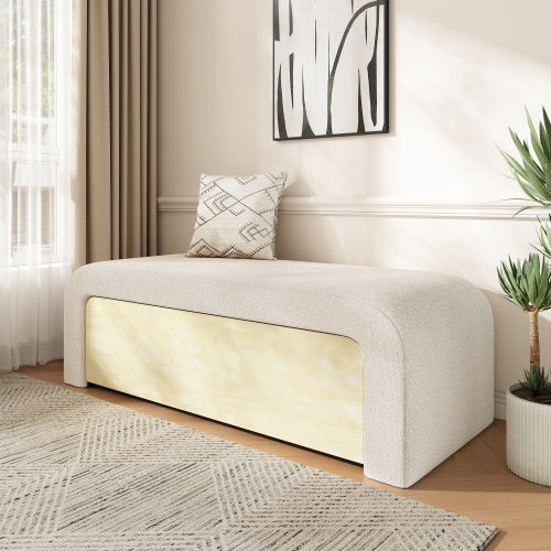 White Boucle Ottoman with Drawer, Upholstered Storage Footrest