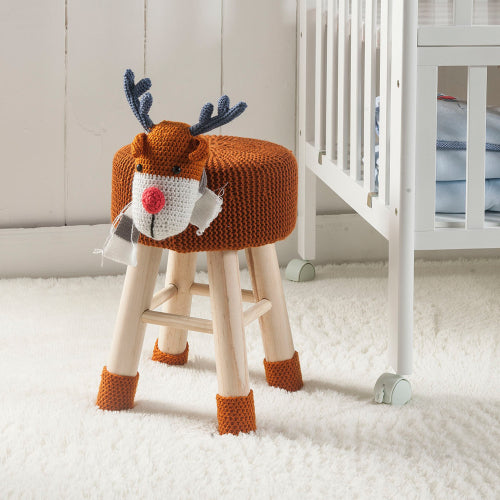 Deer Ottoman Stool Cute Animal Foot Stool Kids Seat with Solid Wood Legs