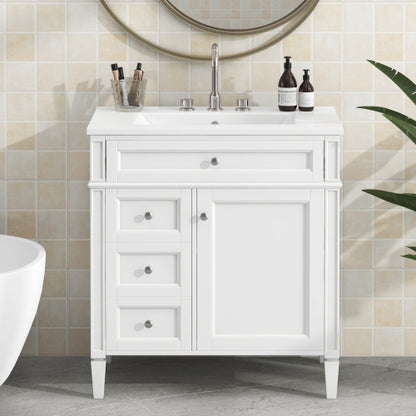 30'' Bathroom Vanity with Top Sink, Modern Bathroom Storage Cabinet with 2 Drawers and a Tip-out Drawer, Single Sink Bathroom Vanity