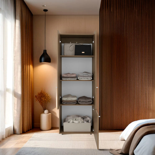 Armoir 66.9" H, 3 Doors, 3 Shelves, Natural Oak / White - Bedroom