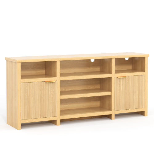 Oak Highboy LED TV Stand with Adjustable Storage Cabinets for 80 Inch TV Entertainment Center