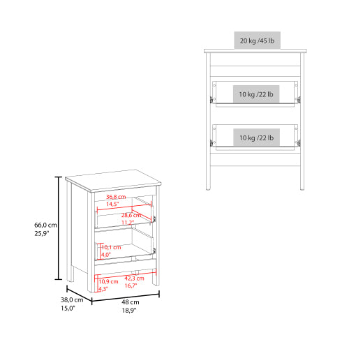 White 2-Drawer Modern Nightstand, Engineered Wood