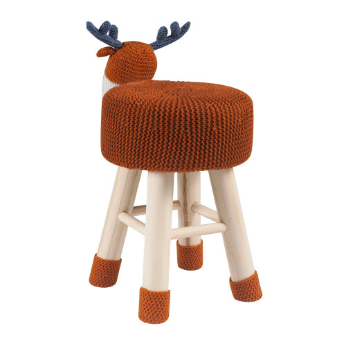 Deer Ottoman Stool Cute Animal Foot Stool Kids Seat with Solid Wood Legs