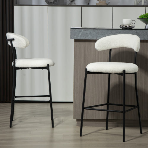 26inch  Counter height bar stools Teddy fabric cover kitchen island counter bar stool with black powder coating base and footrest(Snow)