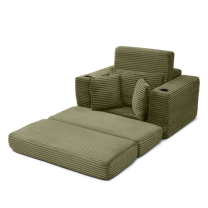 Green Boneless 3-in-1 Corduroy Sofa Bed, Oversized Cloud-Like Chaise