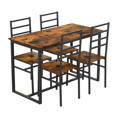 5-Piece Modern Dining Table Set with Metal Frame and MDF Chairs, Industrial Kitchen Furniture Set for 4