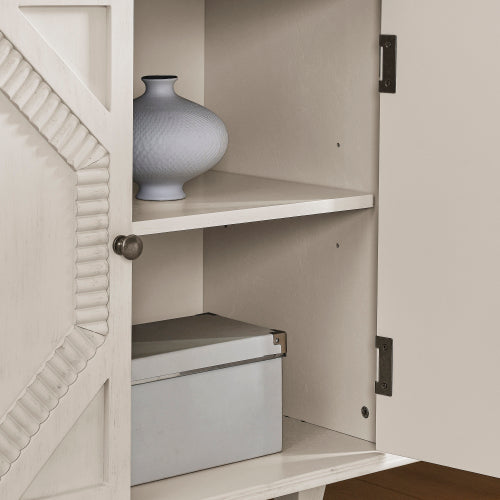 65.2 inch Mid Century Modern Sideboard Buffet Cabinet with Storage, Symmetrical Geometric Accent Coffee Bar Wine Bar Storage Cabinet, Large Console Table for Living Room/Entryway/Kitchen, Antique White