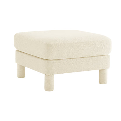 Beige Boucle Fabric Ottoman, Wooden Frame Spring Coil Support Multiuse Leisure Footrest for Home Office