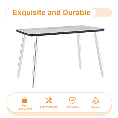 47.3 Inch Marble Tempered Glass Dining Table with Silver Tapered Metal Legs