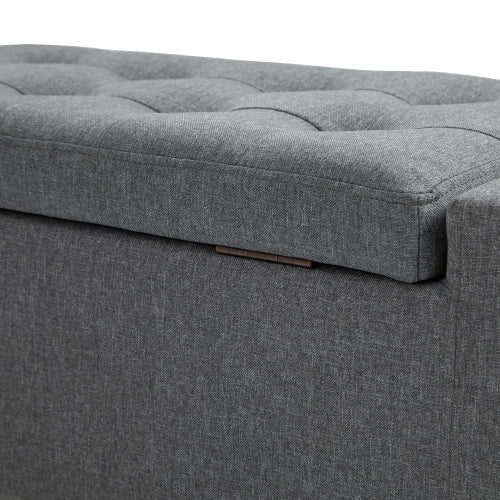 36.25 inch Gray Linen Tufted Storage Ottoman Bench, Lift Top Footrest, 330 LBS Rubberwood Leg End-of-Bed Stool
