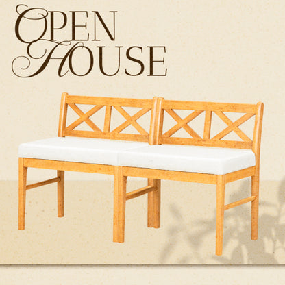 Rattan Back Rubberwood Dining Chairs with Fabric Seats, Set of 2, Natural/White