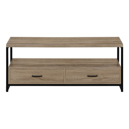 Brown 48 inch TV Stand with Drawers and Black Metal Frame