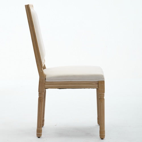 Set of 2 Beige French Louis Solid Wood Dining Chairs, Carved Frame Rattan Back 300 LBS Capacity