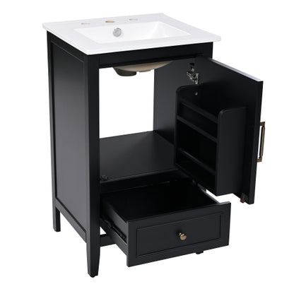 20" Bathroom Vanity with Sink, Bathroom Cabinet with A Door, Door Shelf Storage and Adiustable Foot Pads, A Drawer, Black