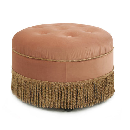24 Inch Round Ottoman Velvet Accent Ottoman with Gold Trim and Buttoned Seat