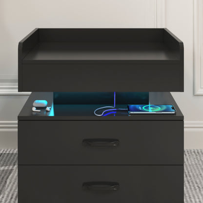 LED Nightstand with Remote Control Light, 2 Sliding Drawers Multi-Functional Side Table