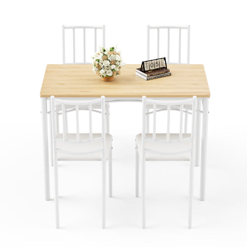 5-Piece Industrial Dining Set, Table & 4 PU Benches