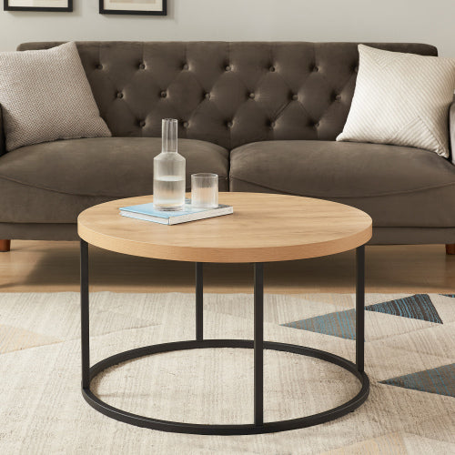 31.5inch  Round Coffee Table, Natural Oak Finish