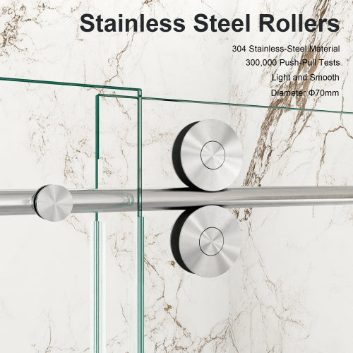 56"-60"W x 72"H Frameless Single Sliding Shower Door – 5/16" (8mm) Clear Tempered Glass, Bypass Design with Brushed Nickel Finish