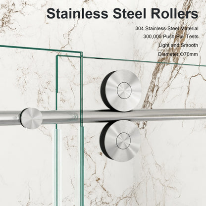 56"-60"W x 72"H Frameless Single Sliding Shower Door – 5/16" (8mm) Clear Tempered Glass, Bypass Design with Brushed Nickel Finish