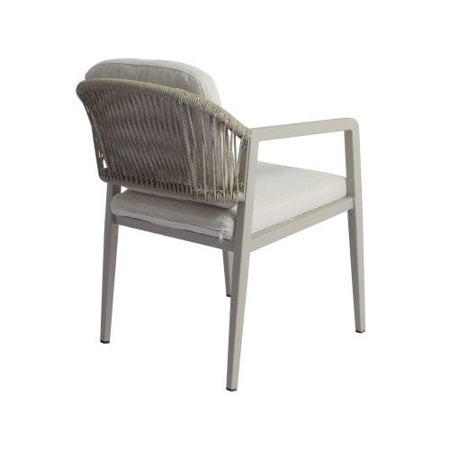 Outdoor Dining Chair Set of 2, Wicker Rattan Woven Patio Chairs, Outdoor Armchair Seating for Patio Backyard Poolside Balcony, Waterproof seat and cushion, Grey+Beige