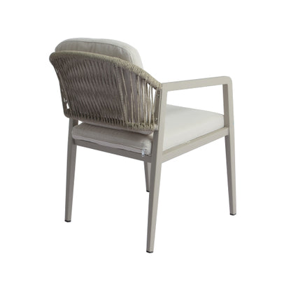 Outdoor Dining Chair Set of 2, Wicker Rattan Woven Patio Chairs, Outdoor Armchair Seating for Patio Backyard Poolside Balcony, Waterproof seat and cushion, Grey+Beige