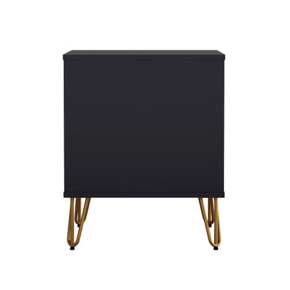 Black Modern Nightstand, 2 Drawers & Metal Legs