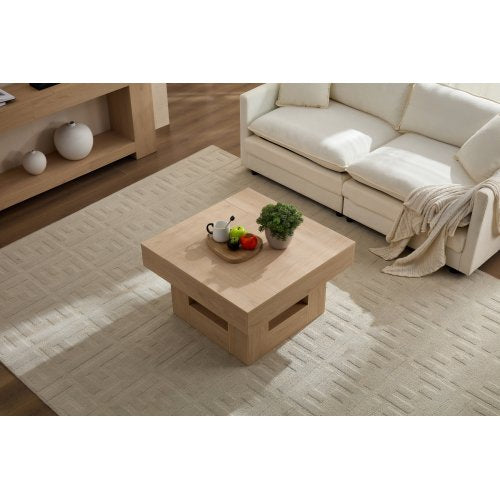 Rustic Square Coffee Table, Exquisitely Crafted with Scalloped Edges Low-Profile Living Room Coffee Table