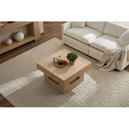 Rustic Square Coffee Table, Exquisitely Crafted with Scalloped Edges Low-Profile Living Room Coffee Table