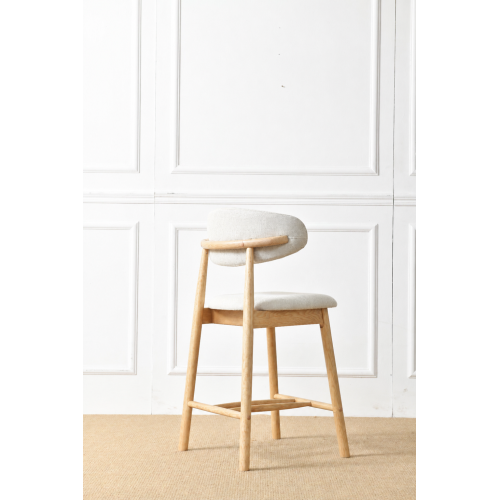 Solid Ash Wood Counter Stools with Upholstered Seats, Set of 2, Oak