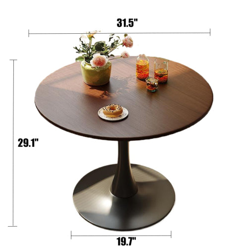 31.5 Inch Walnut Round Tulip Dining Table, MDF Top Steel Base Modern Multi-Function Kitchen Coffee Table
