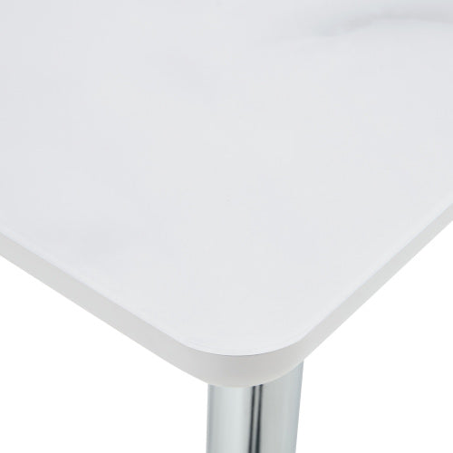 Marble Pattern Glass Dining Table with Silver Tapered Metal Legs