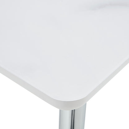Marble Pattern Glass Dining Table with Silver Tapered Metal Legs