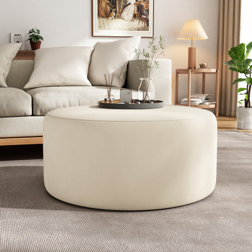 Round Plush Velvet Ottoman, 30 Inch Wide Modern Multiuse Footrest Accent Seat for Living Room Decor