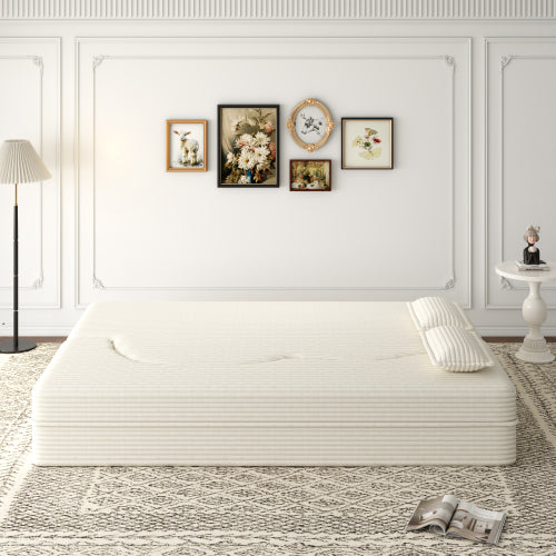 Beige White FullSize PlushCorduroy Convertible Floor SofaBed,2 Pillows