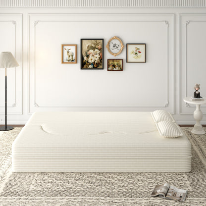 Beige White FullSize PlushCorduroy Convertible Floor SofaBed,2 Pillows