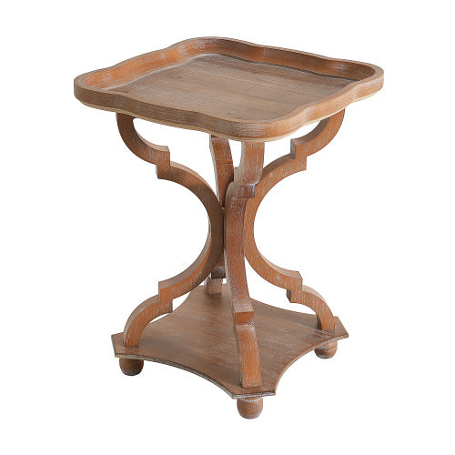 French Country Square Accent Table, Distressed Faux Wood Hourglass Base End Table, 18.75"W×18.75"D×25"H