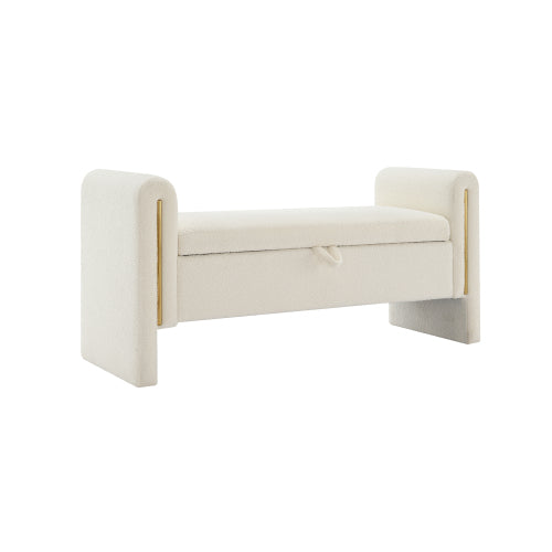 Modern Teddy Bed End Bench with Arms and Storage,Upholstered Large Foot Rest Stool, Comfy Window Vanity Bench for Living Room,Bedroom,Dorm,Coffee Table,Teddy Cream