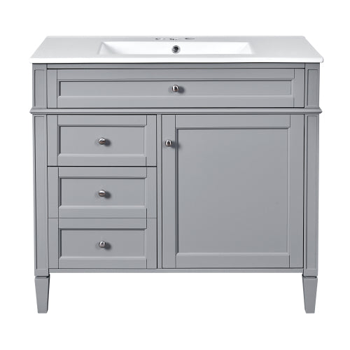 36'' Bathroom Vanity with Top Sink, Modern Bathroom Storage Cabinet with 2 Drawers and a Tip-out Drawer, Single Sink Bathroom Vanity