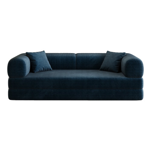 78.8 inch  Blue Boneless Corduroy Convertible Compressed Floor Sofa Bed, No Assembly