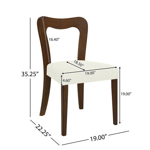 Set of 2 Walnut Rubberwood Open Back Dining Chairs, Minimalist Beige Upholstered Armless Side Chairs