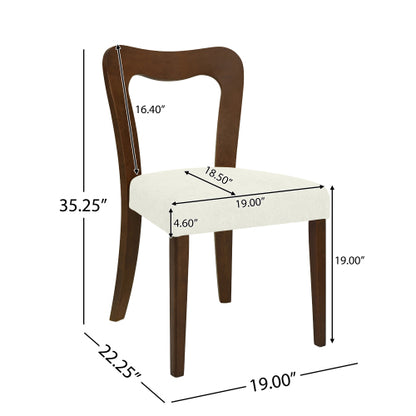 Set of 2 Walnut Rubberwood Open Back Dining Chairs, Minimalist Beige Upholstered Armless Side Chairs