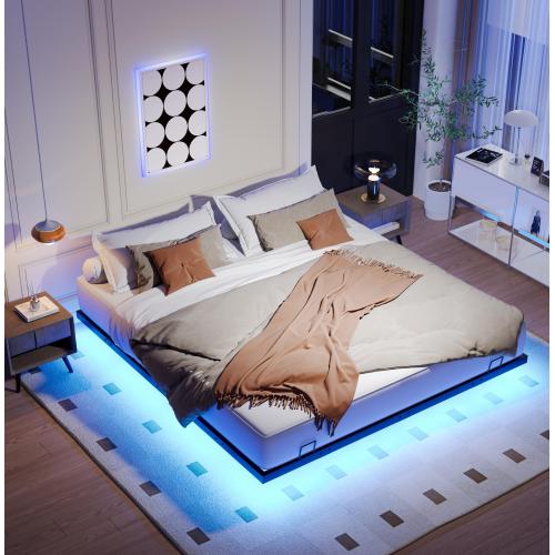 King Size Floating Bed Frames with LED Lights, Metal Platform Bed , Solid and Stable, Noise Free, No Box Spring Needed, Easy Assembly (King)