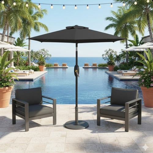 7.5 Feet Black Market Umbrella with Crank Lift & Tilt. UV-Resistant Canopy for Pool, Backyard & Patio (Without base)