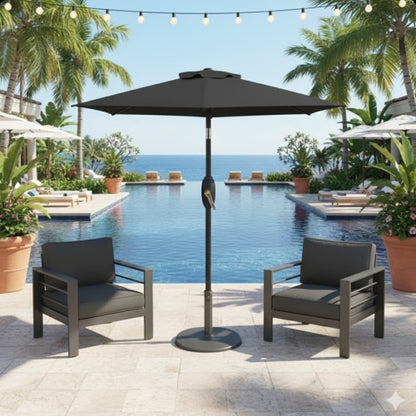 7.5 Feet Black Market Umbrella with Crank Lift & Tilt. UV-Resistant Canopy for Pool, Backyard & Patio (Without base)